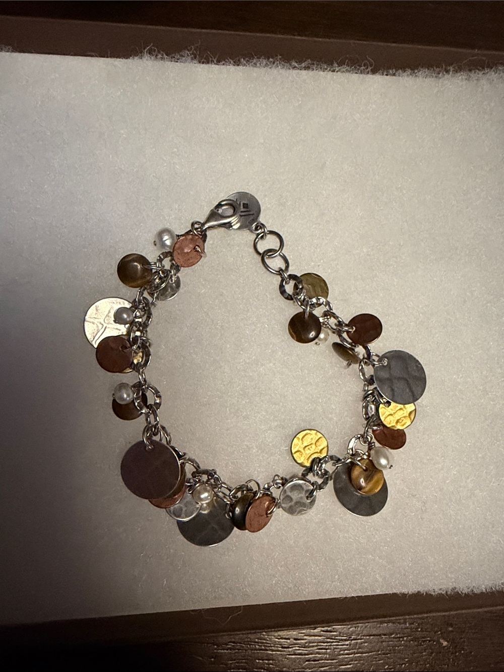 Silpada Mixed-Metal Disc & Bead Charm Bracelet in Gold, Silver & Brown